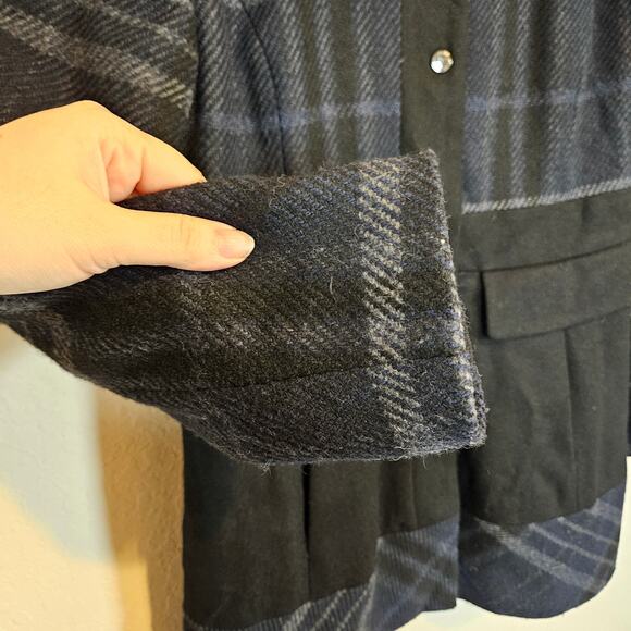 Guess Hooded Plaid Wool Blend Pea Coat Jacket Women's Large Winter Layer Casual - Picture 4 of 12